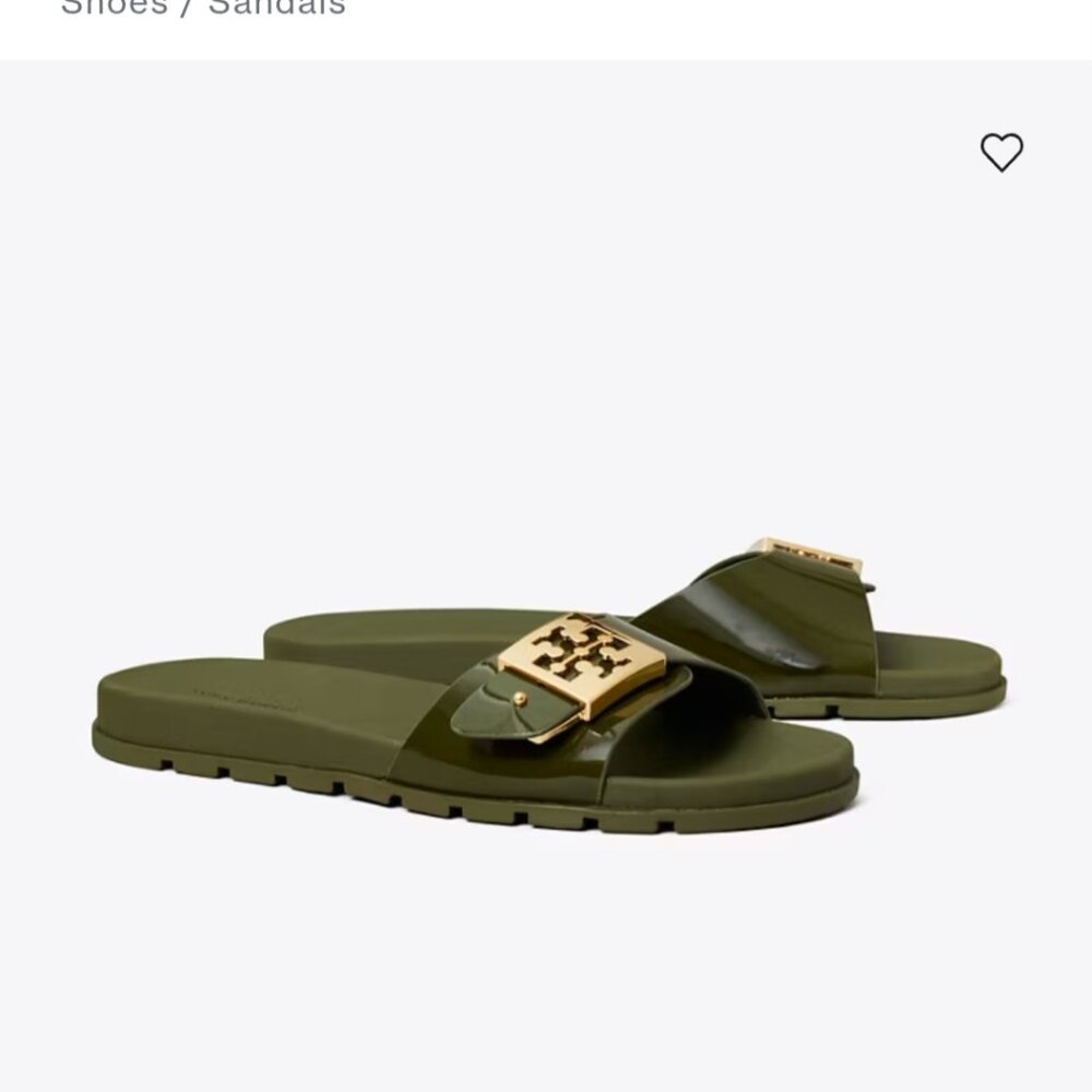 Tory Burch Olive Green Sandals with Gold Accent